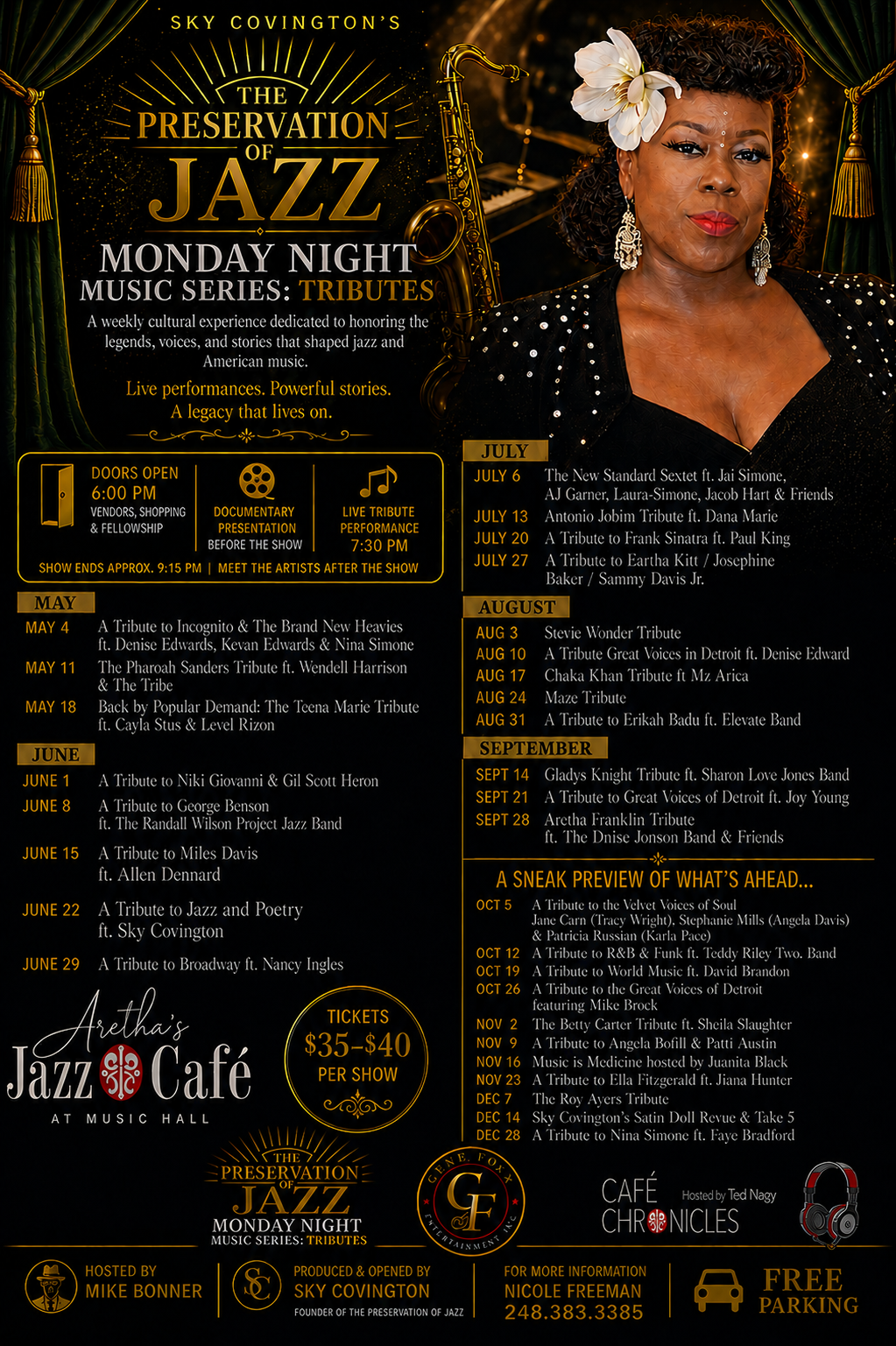 Sky Covington's Preservation of Jazz Monday Night Music Series, "Tributes" Hosted by Comedian Mike Bonner